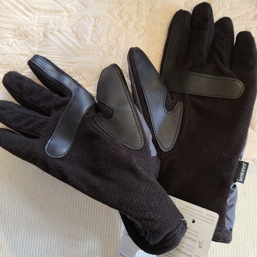 Isotoner Womens One Size EcoComfort Mineral Black SmartDri SmartTouch Gloves